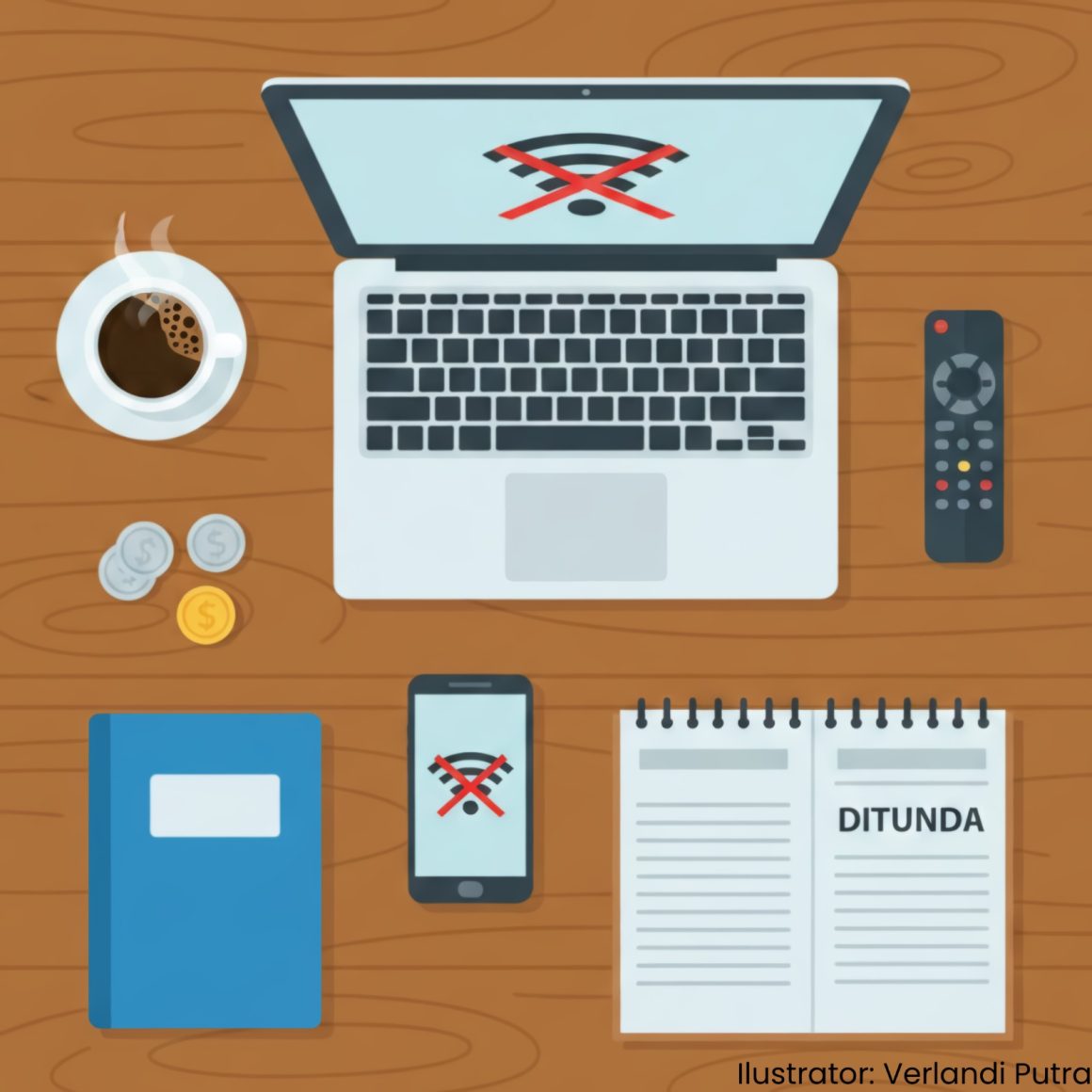 Ilustrasi menggambarkan koneksi internet yang tidak bisa terhubung dengan baik ke perangkat digital dan aktivitas pendataan terpaksa ditunda. Sumber : Verlandi Putra/ Suarakampus.com